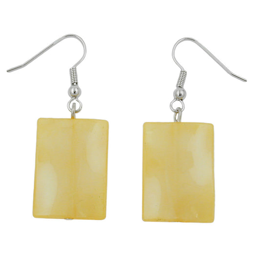 Earring hooks earrings 45x17mm square plastic wavy yellow silky-gloss