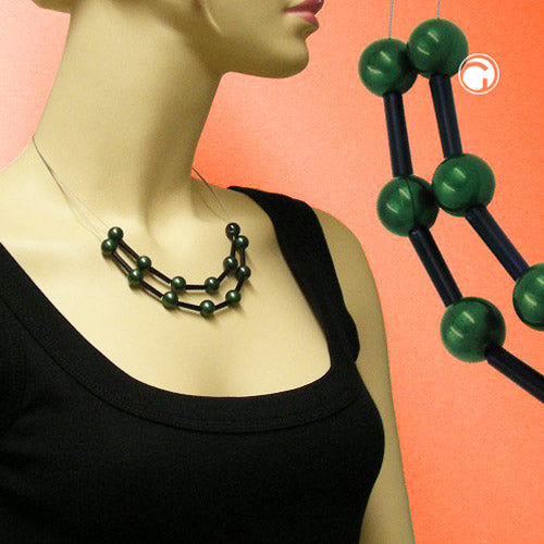 Kette Drahtkette grüne Perlen und schwarze Röhrchen Kunststoff 45cm