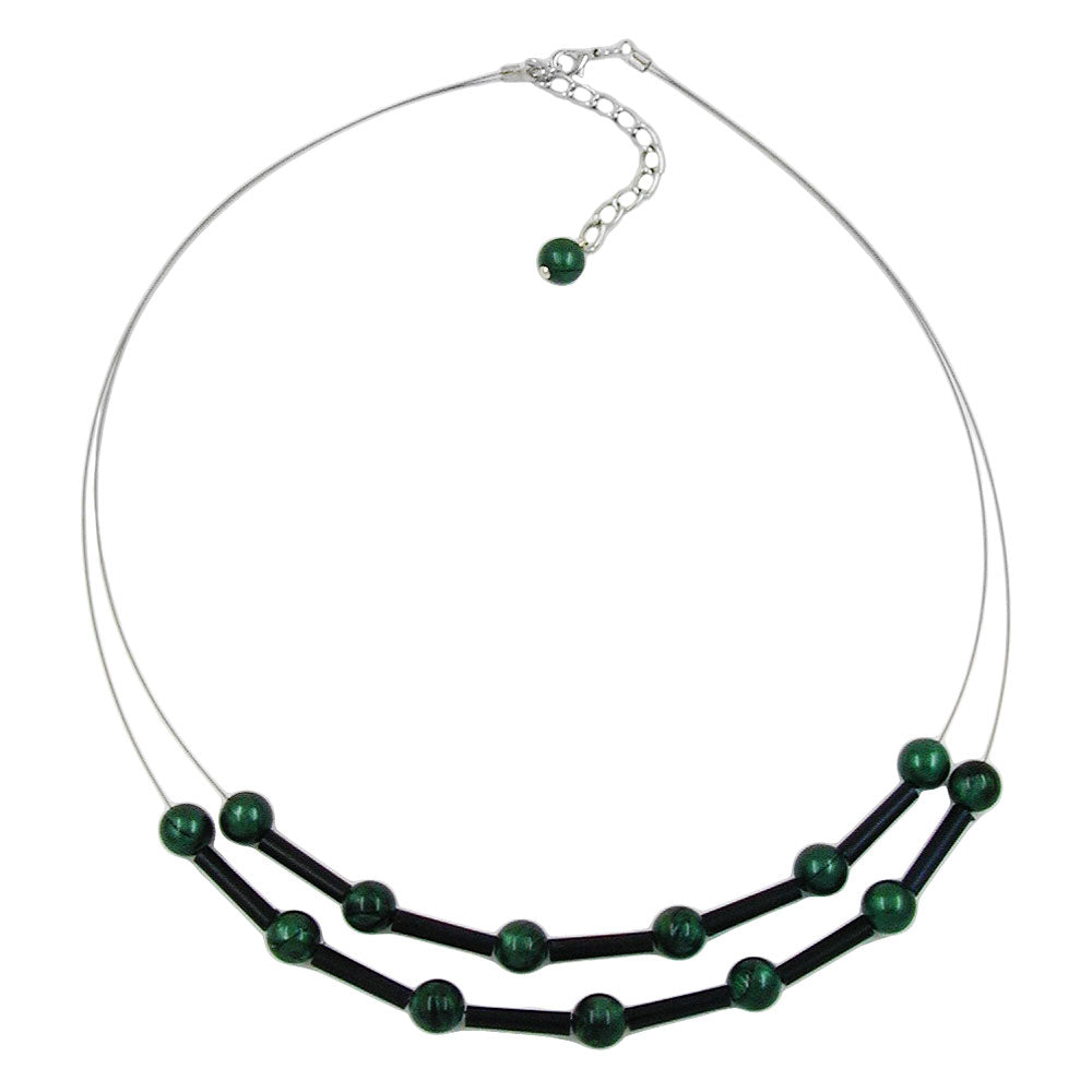 Kette Drahtkette grüne Perlen und schwarze Röhrchen Kunststoff 45cm