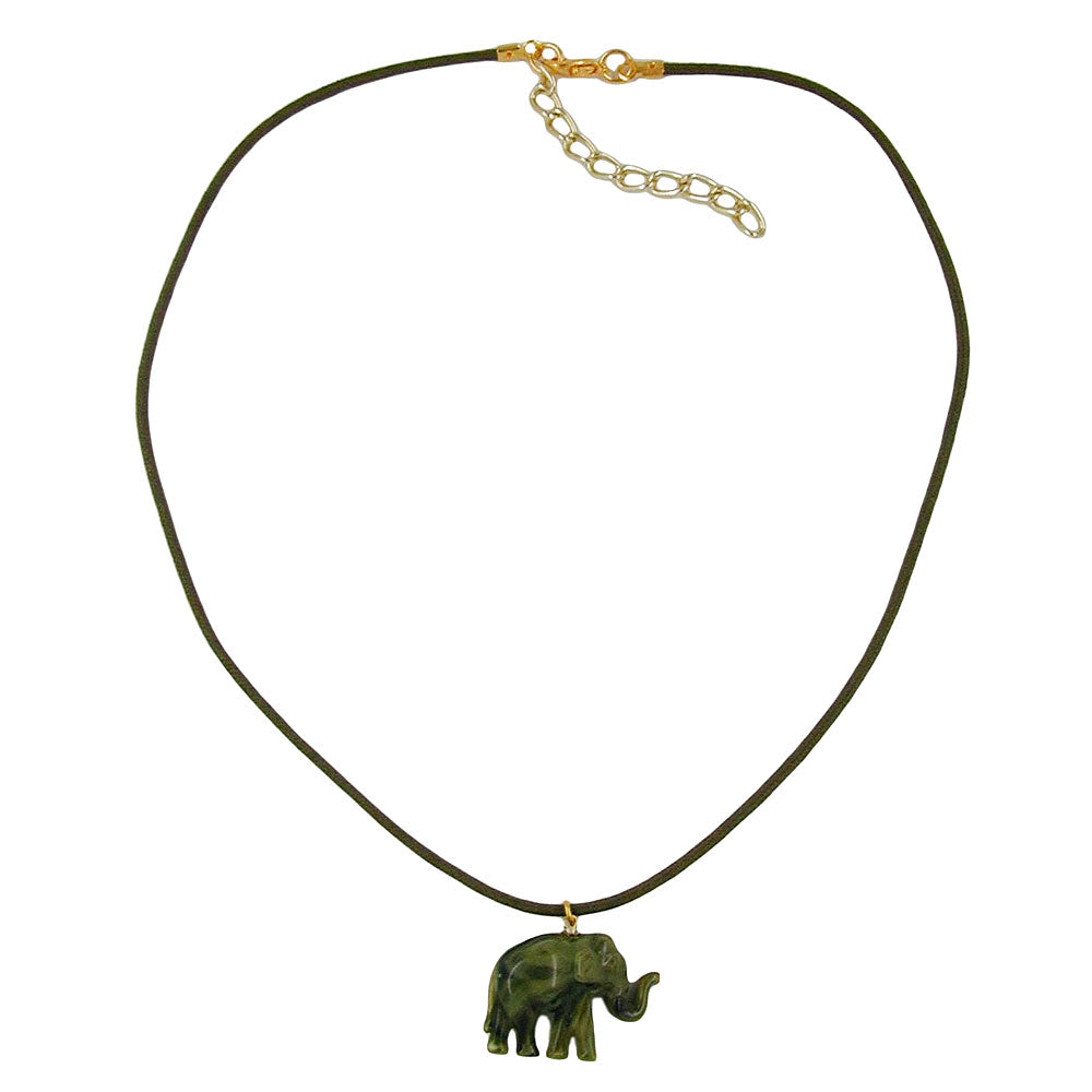 Chain 23x17x9mm elephant mini plastic olive-marbled shiny cord olive 40cm