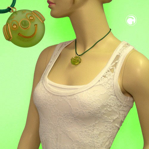 Chain 29mm round clown face made of plastic light green matt 40cm cord green