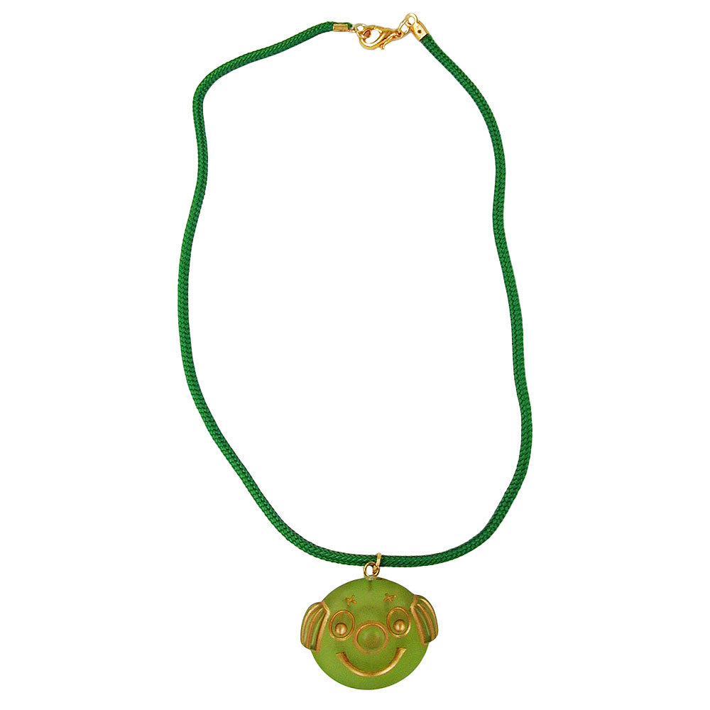Chain 29mm round clown face made of plastic light green matt 40cm cord green