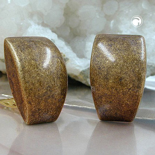 Clip earring 27x17mm trapeze antique brass shiny plastic button