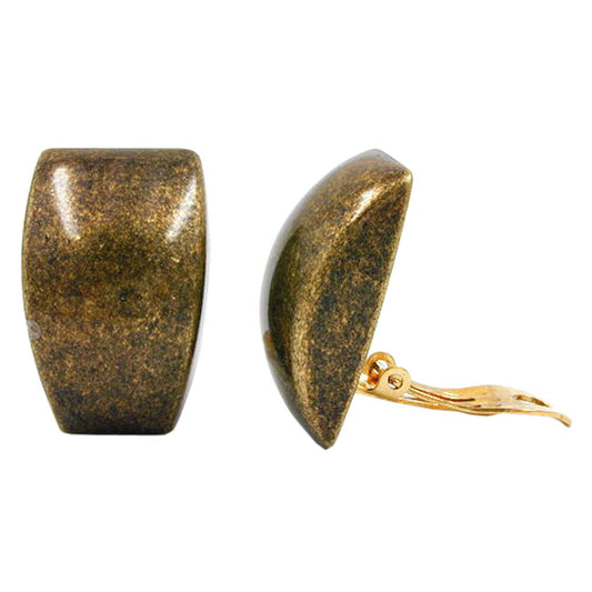 Clip earring 27x17mm trapeze antique brass shiny plastic button