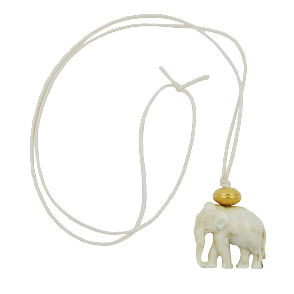 Chain 35x32x18mm elephant plastic white-grey-marbled cord beige 90cm