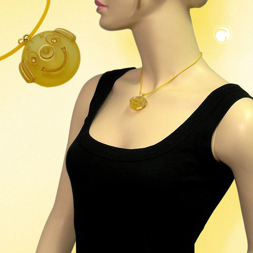 Chain 29mm round clown face made of plastic yellow-matt 40cm