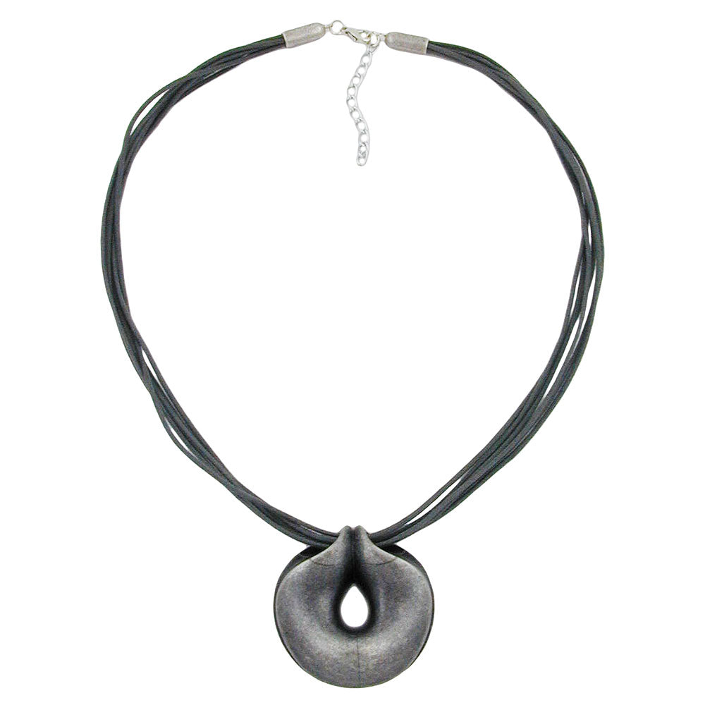 Kette 52mm Kunststoff Anhänger Amulett altsilberfarben Kordel grau 55cm