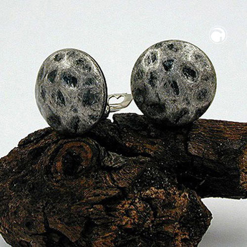 Clip 18mm round antique silver hammered shiny plastic button