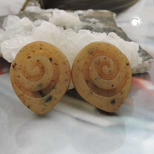 Clip earring 30x25mm pointed oval snail brown-marbled plastic button