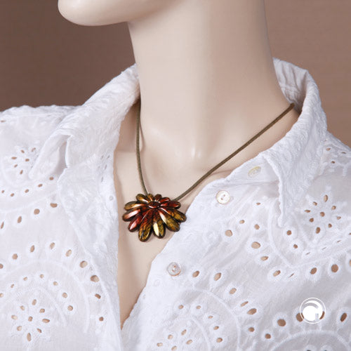 Kette Blume peacock braun-grün Kordel 45cm