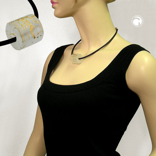 Kette 28x26mm 8-Eck-Walze transparent mit goldfarben Kunststoff 6mm Vollgummi 42cm