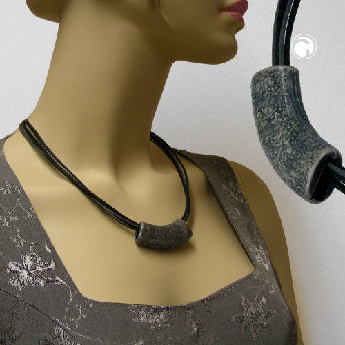 Chain 54x19mm pendant tube flat bent antique silver-colored shiny plastic 45cm