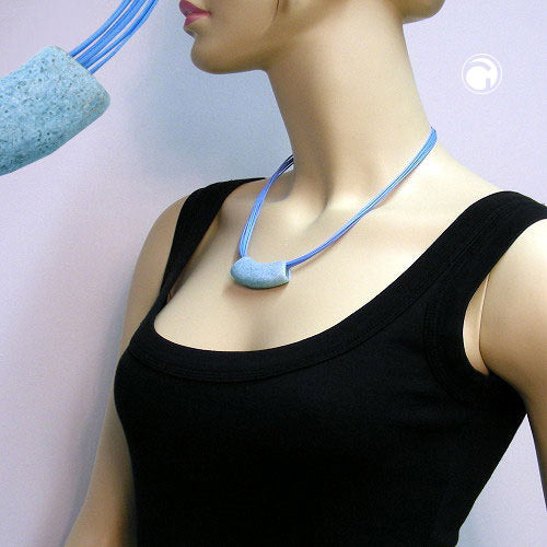 Chain 54x19mm pendant tube flat curved jeans blue speckled matt plastic 45cm