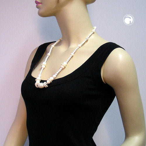 Chain plastic beads cream-colored gold-colored 70cm