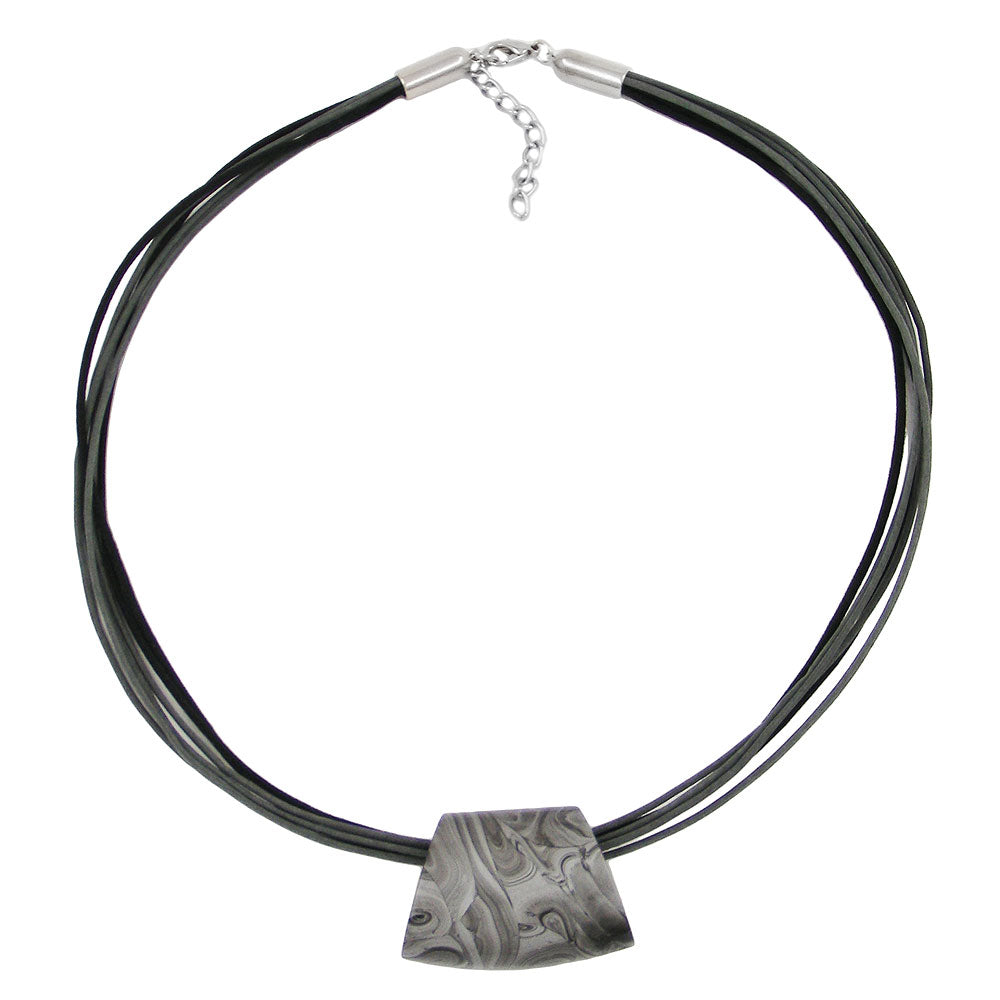 Chain plastic bead trapeze silver-grey marbled shiny cord grey-black 45cm