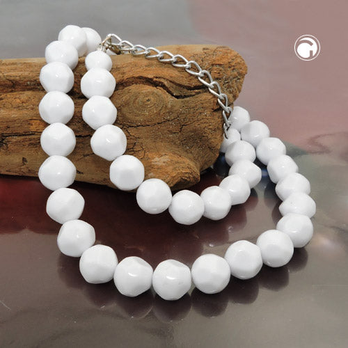Kette 10mm nicht ganz runde Kunststoffperlen weiß-glänzend