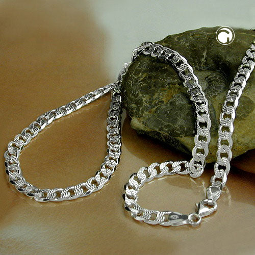 Armband 5,6mm Panzerkette flach mit Muster Silber 925