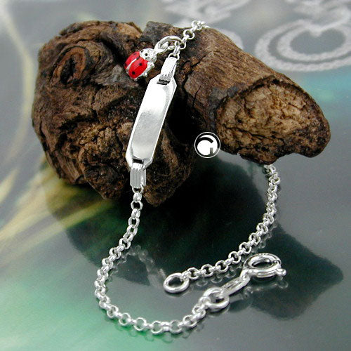 Schildband für Kinder Ankerkette Gravurplatte 1,9x5,8mm Marienkäfer Silber 925