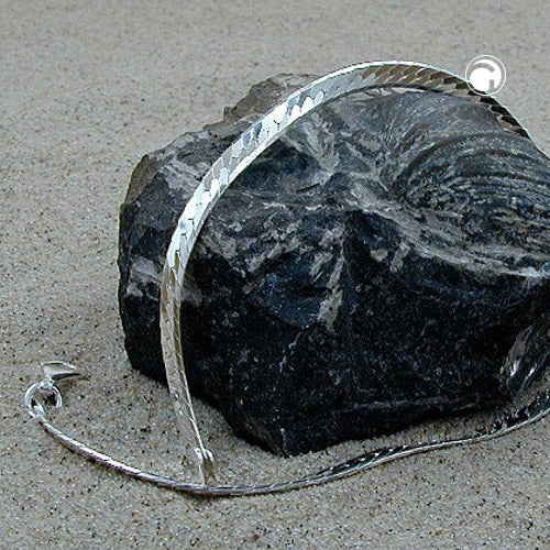 Armband 3mm Panzerkette flach gedrückt glänzend diamantiert Silber 925