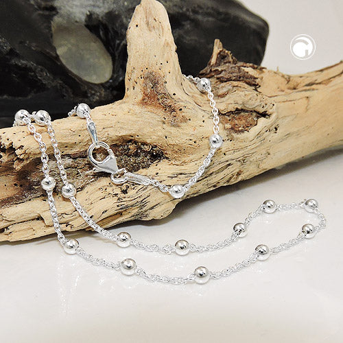 Kette 1,3mm Ankerkette mit 29 Kugeln Silber 925