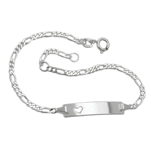 Schildarmband 2mm Figarokette mit Herz Armband mit Gravurplatte 25x5x1mm Silber 925