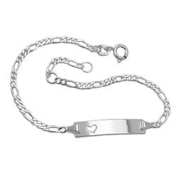 Schildarmband 2mm Figarokette mit Herz Armband mit Gravurplatte 25x5x1mm Silber 925
