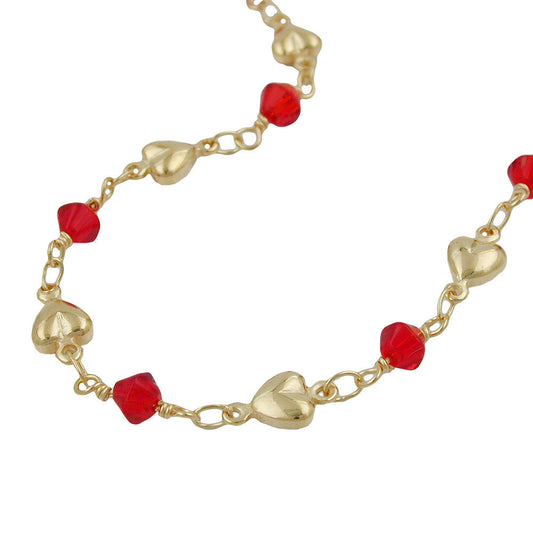Bracelet 5mm fantasy heart and glass bead red AMD