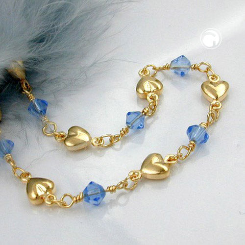Necklace 5mm fantasy heart and glass beads light blue AMD