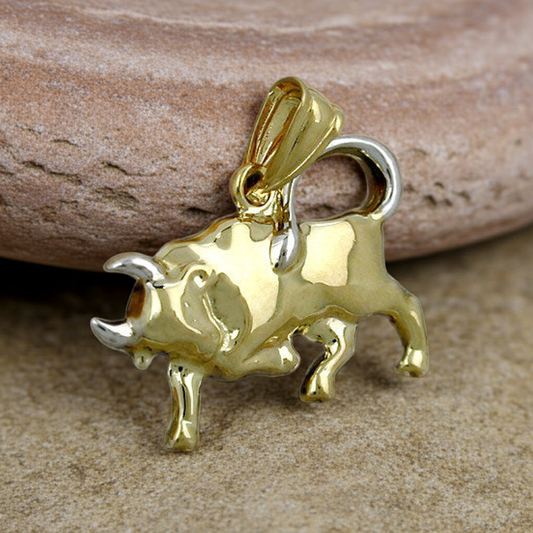 Pendant 16x23mm bull bicolor rhodium-plated 9Kt GOLD
