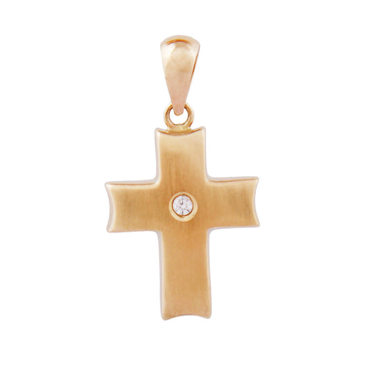 Pendant 18x12x3.7mm cross with zirconia matt shiny 9Kt GOLD