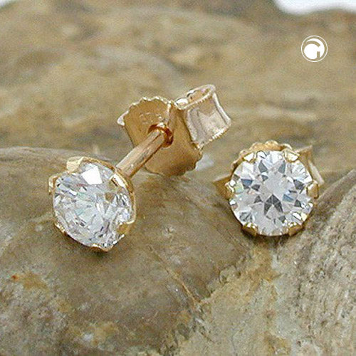 Ohrstecker Ohrring 4mm Zirkonia 9Kt GOLD