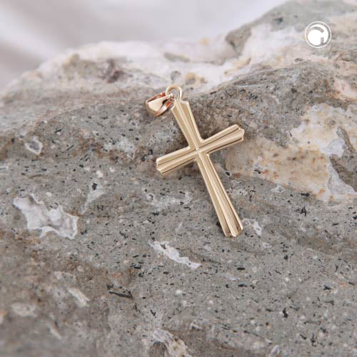 Pendant 25x15mm cross with groove in cross beam 9Kt GOLD