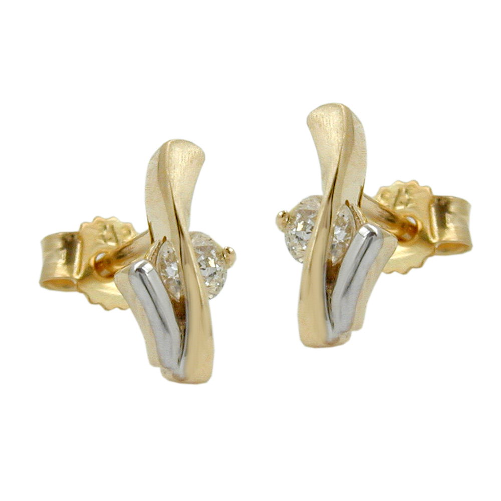 Ohrstecker Ohrring 10x5mm bicolor mit Zirkonia 9Kt GOLD