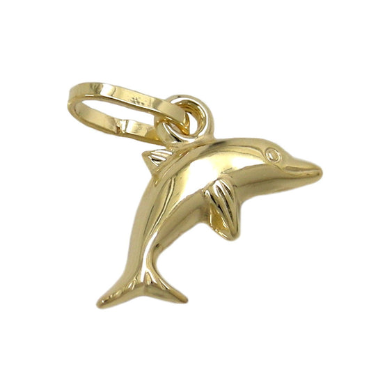 Pendant 12x7mm small dolphin shiny 9Kt GOLD