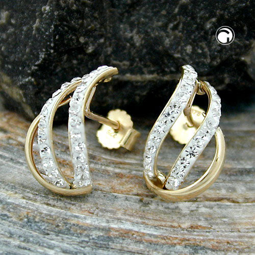 Ohrstecker Ohrring 14x7,7mm Halbcreole mit Zirkonias 9Kt GOLD