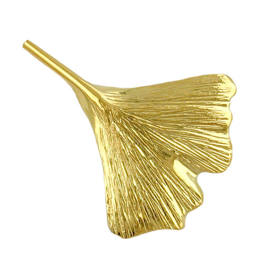 Brooch 30x24mm ginkgo leaf shiny 9Kt GOLD