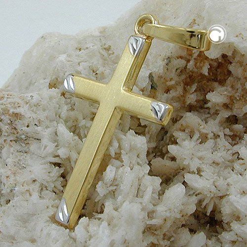 Pendant 22x13mm cross bicolor matt 9Kt GOLD