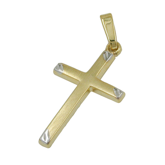 Pendant 22x13mm cross bicolor matt 9Kt GOLD