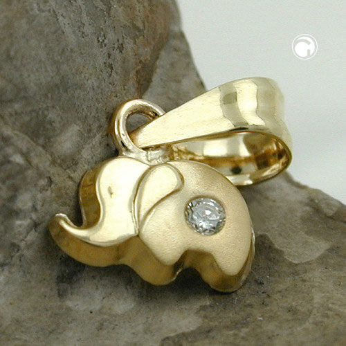 Pendant 5x7mm small elephant with zirconia matt-shiny 9Kt GOLD
