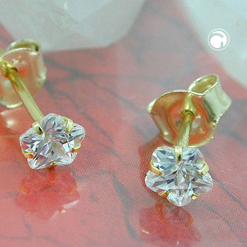 Stud earrings 4mm zirconia in flower shape 9Kt GOLD