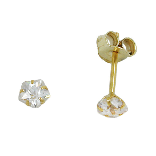 Stud earrings 4mm zirconia in flower shape 9Kt GOLD