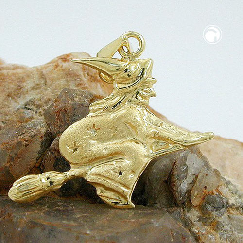 Pendant 15x16mm witch matt-shiny 9Kt GOLD