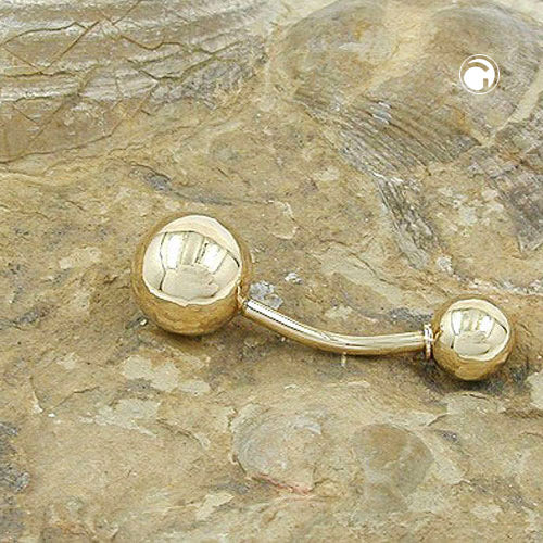 Belly button piercing Banana 21x7mm large ball and ball shiny 14Kt GOLD