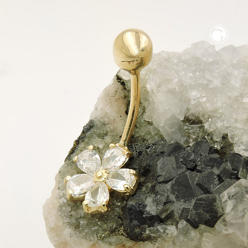 Belly button piercing Banana 23x10mm flower zirconia 9Kt GOLD