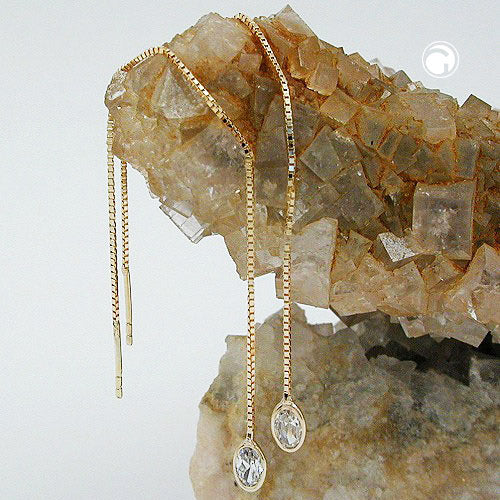 Pull-through earring 93x3mm Venetian chain with zirconia 9Kt GOLD