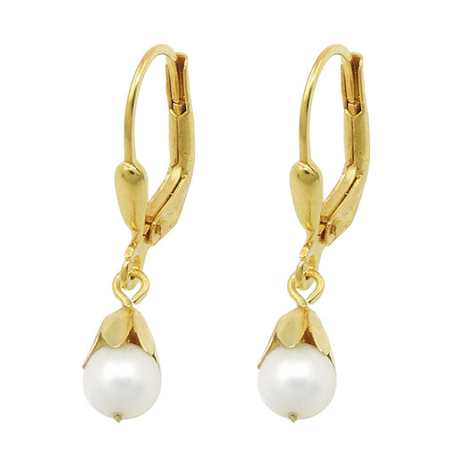 Ear leverback earring earrings 25x5mm freshwater pearl, 9K GOLD