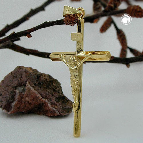 Pendant 30x18mm cross with Jesus 9Kt GOLD