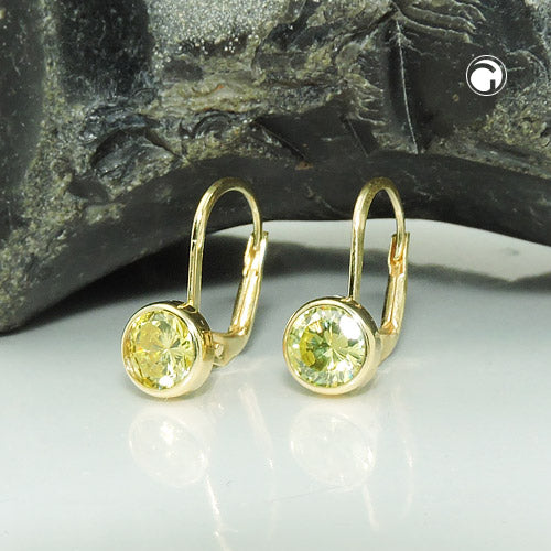 Ear stud earring 15x7mm zirconia green 9Kt GOLD