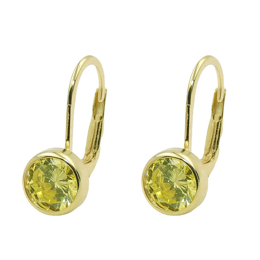 Ear stud earring 15x7mm zirconia green 9Kt GOLD