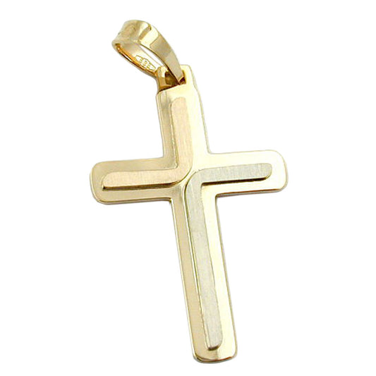 Pendant 30x19mm cross tricolor matt-glossy 14Kt GOLD